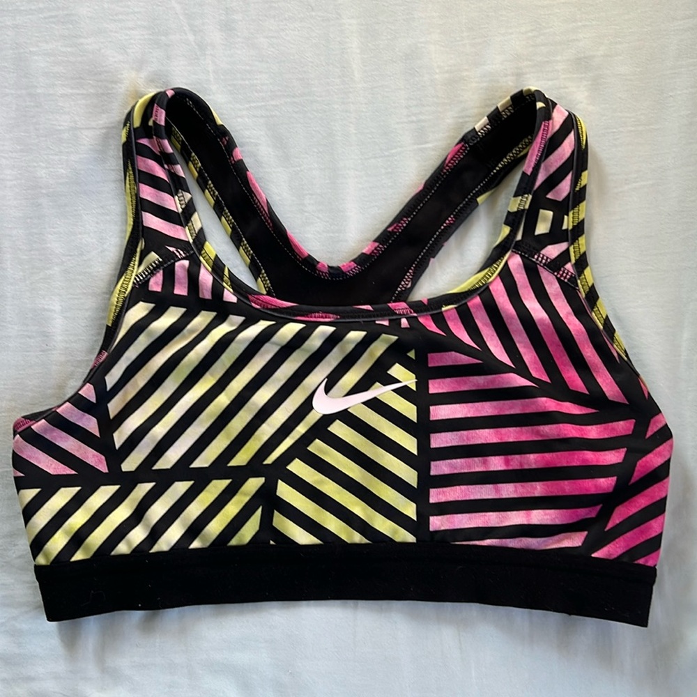 Pink and Yellow Nike Dri-Fit Sports Bra